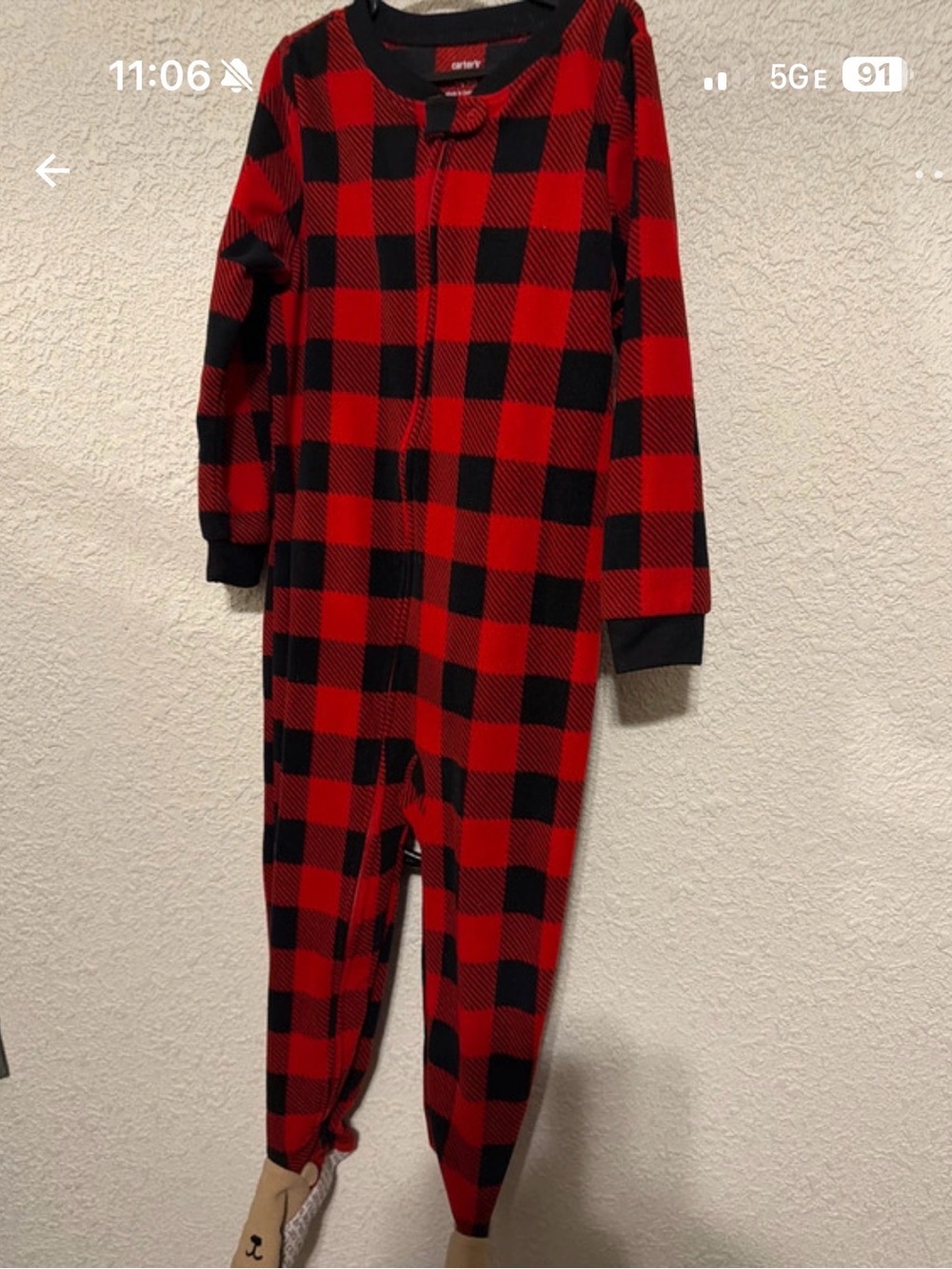 Carter's Red and Black Buffalo Plaid One-Piece Footie Pajamas